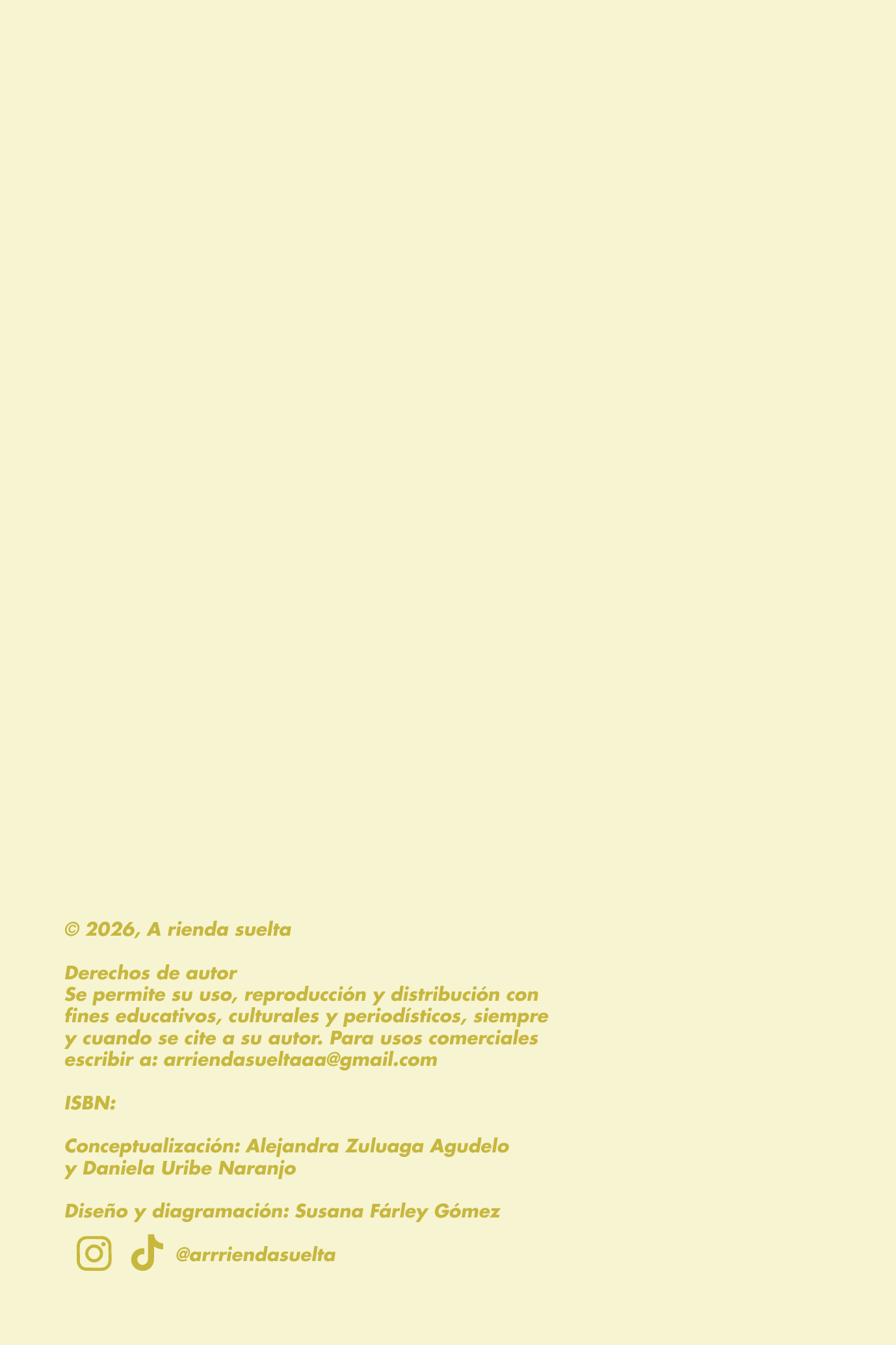 Contraportada del libro Soltando la mano, con los créditos